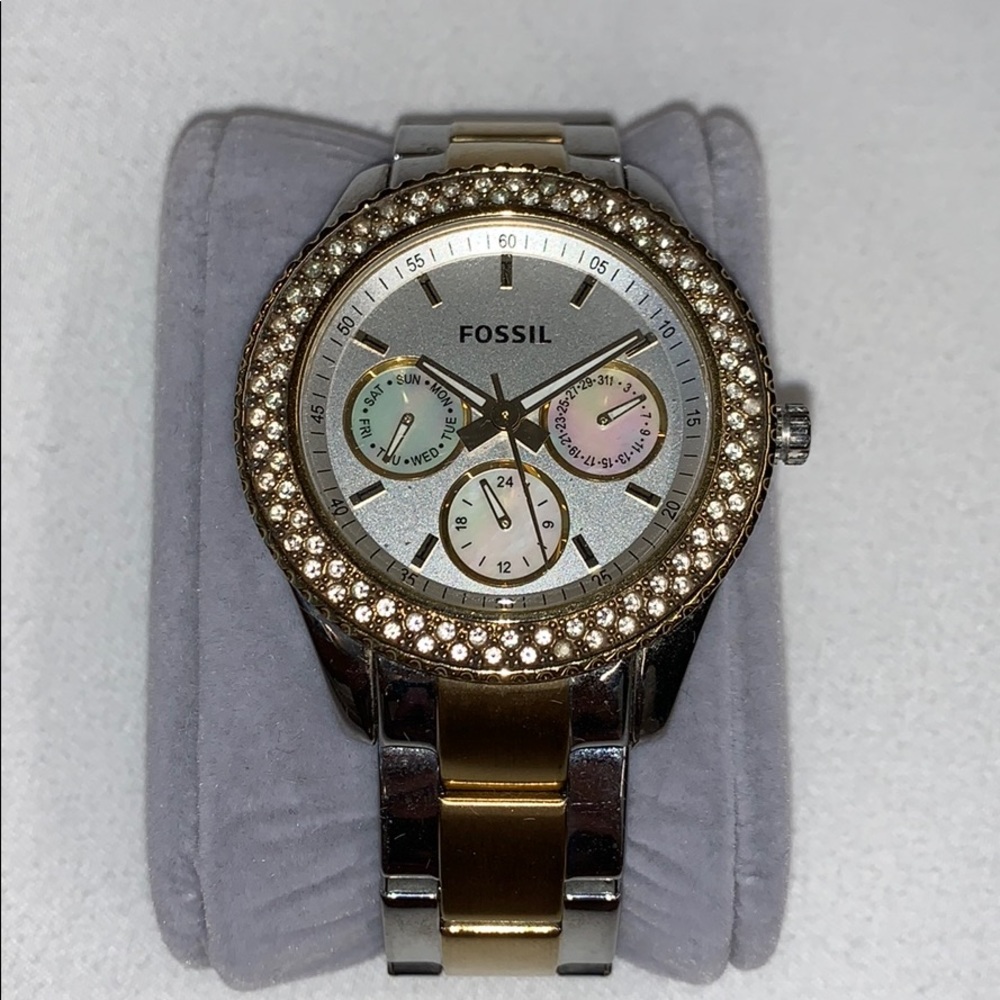 Fossil watch gold silver two tone with crystals